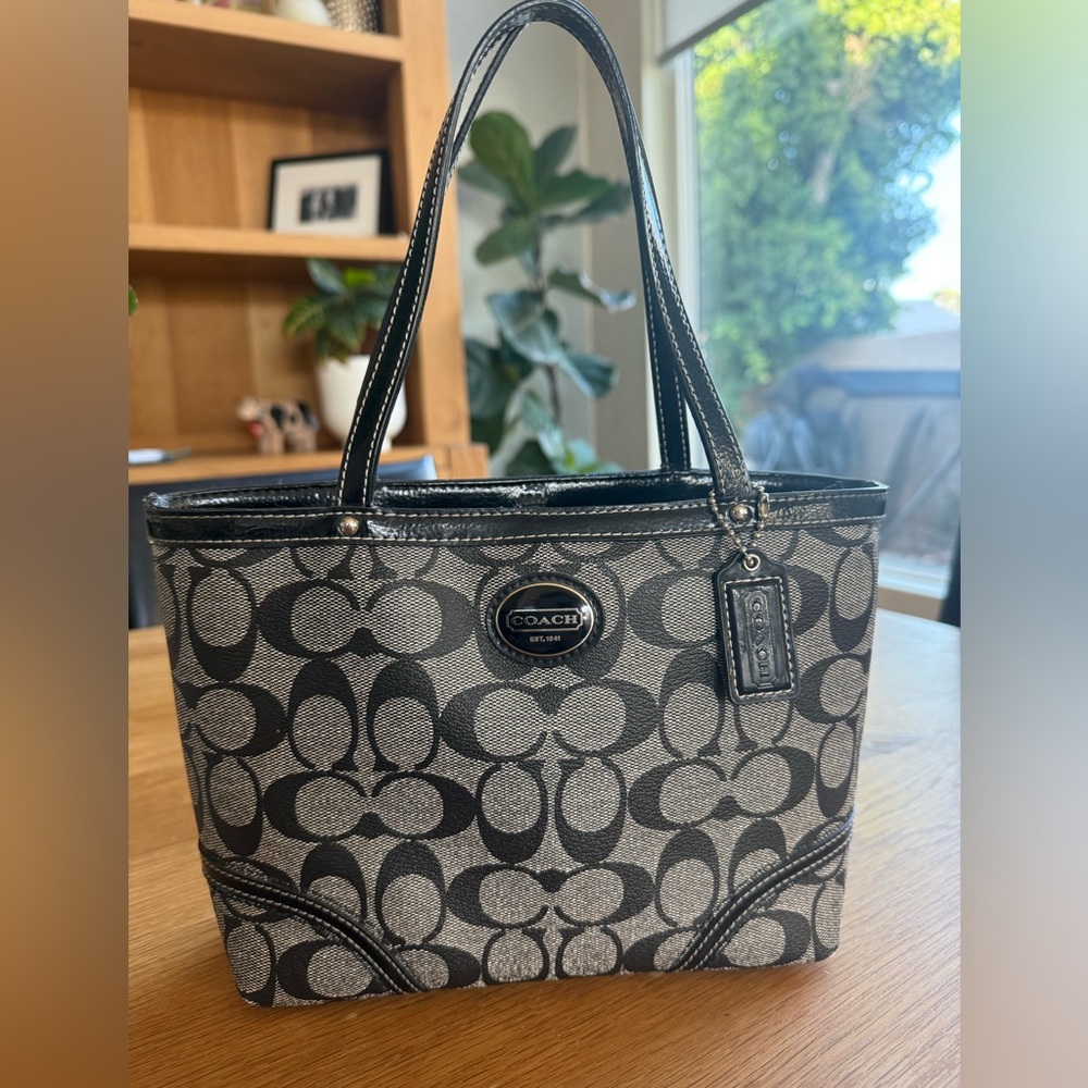 Coach Peyton Monogram Black and Gray Tote